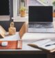 Free A stylish and contemporary home office setup with laptop and desk accessories. Stock Photo